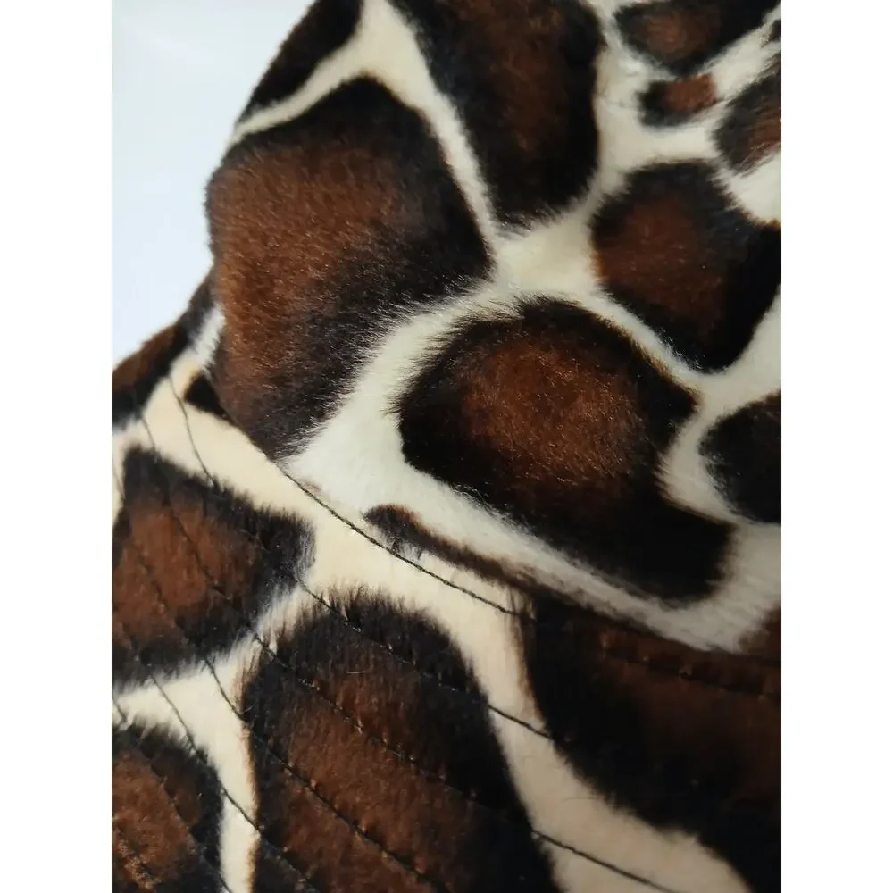 UO Gia Furry Leopard Bucket Hat Giraffe Brown Black Safari L One Size‎ Fits Most